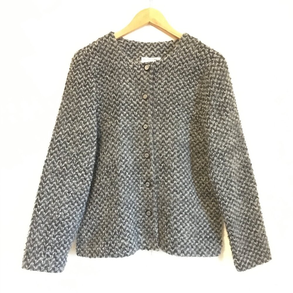 Alfred Dunner USA Made Black White Mohair Blend Button Down Cardigan Size 14 - Picture 3 of 15